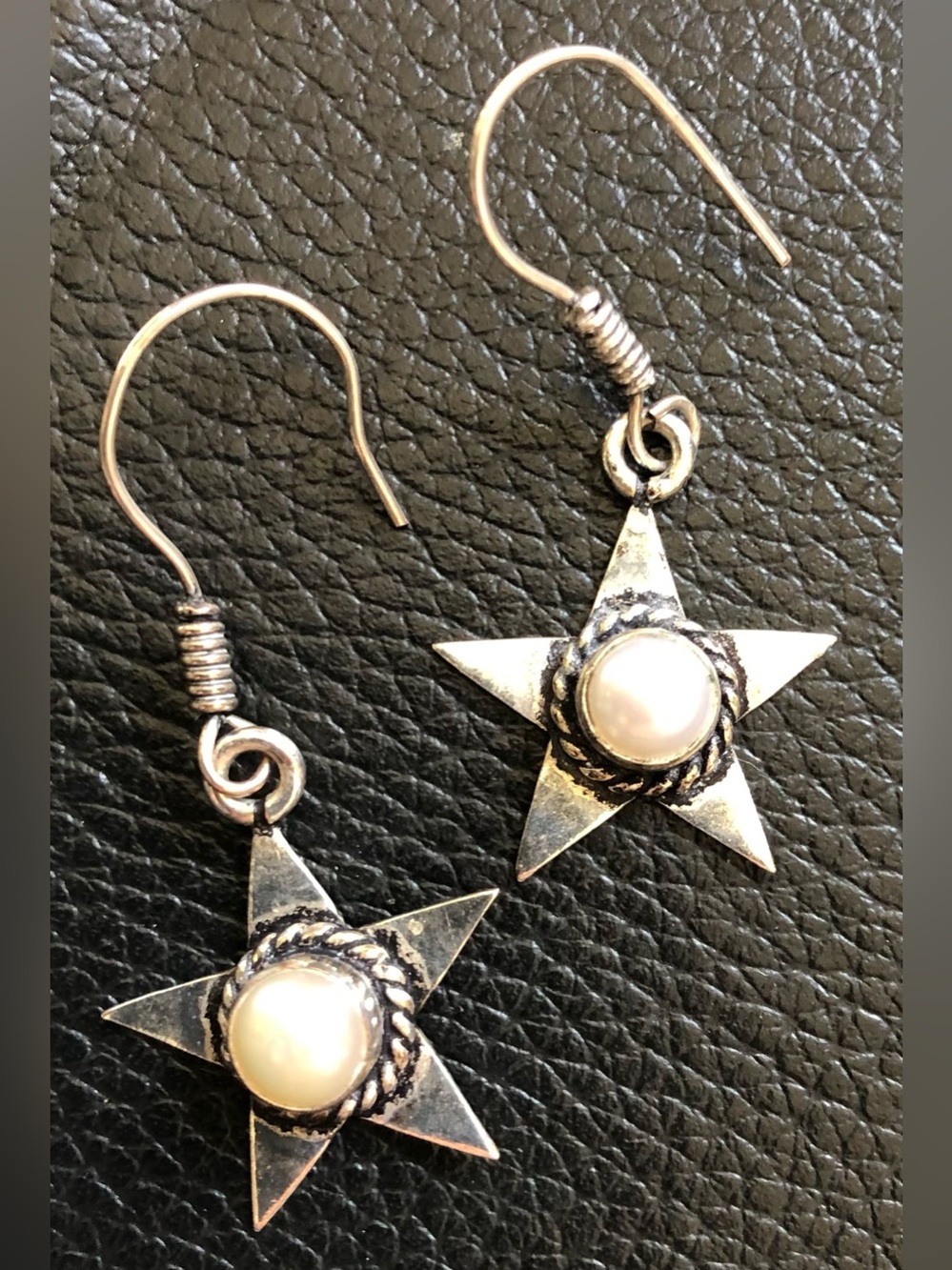 Sterling Silver Star Pearl Drop Earrings
